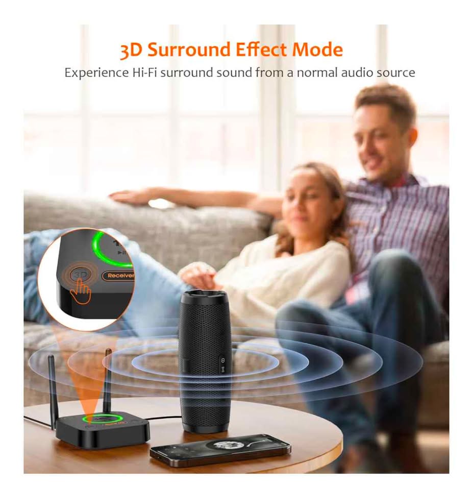 Récepteur Bluetooth aptX HD 5.3 longue portée pour système Hi-Fi RCA Optique AUX Coaxial Wireless