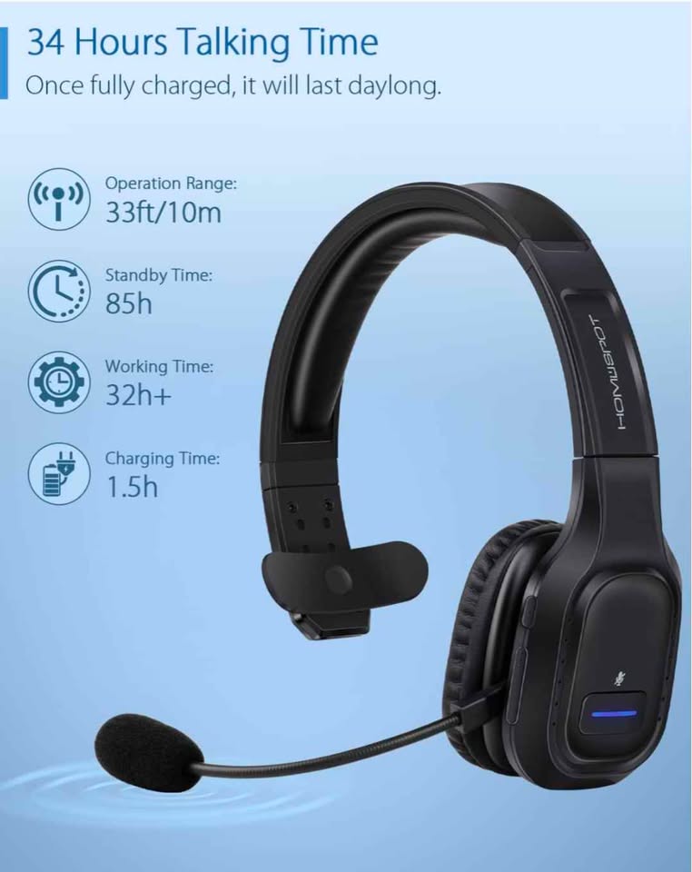 Casque Bluetooth micro rotatif réduction bruit 34h autonomie Wireless headset noise cancelling 34h