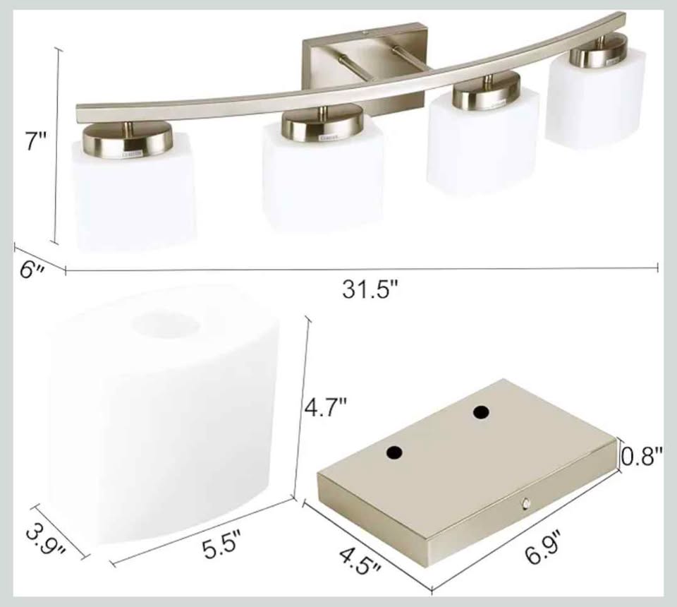 Luminaire vanité 4 lampes nickel brossé 31,5po 4-Light Brushed Nickel Vanity Light Fixture