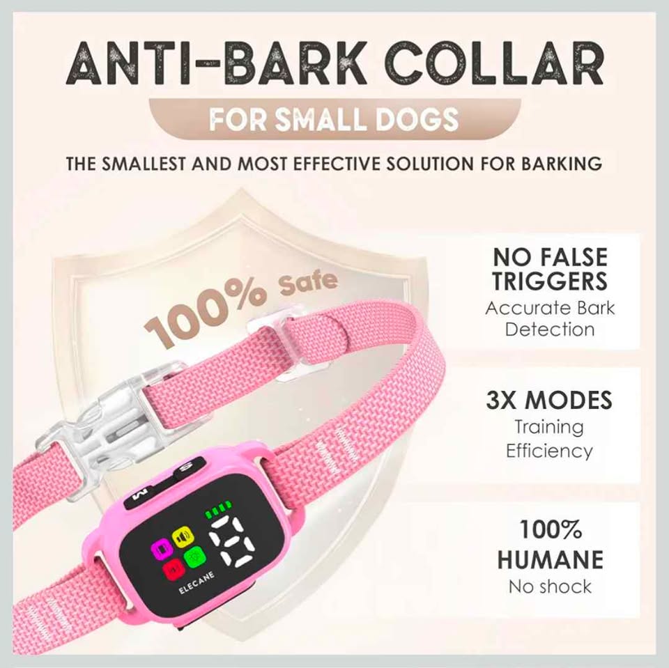 Rose Collier anti-aboiement Elecane petit chien rechargeable 3 modes | Pink Bark Collar Small Dogs
