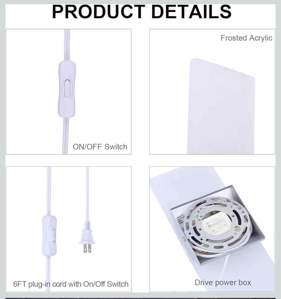 KICAAO Appliques Murales LED 10W Blanc 6000K Lot 2 Plug-inHardwired Wall Sconces White