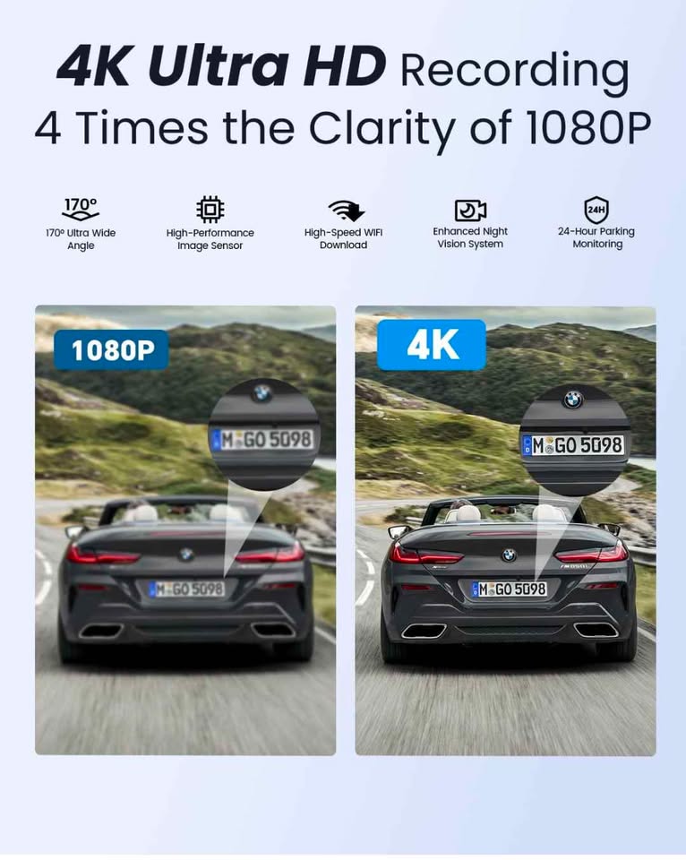 CoolCrazy N7 Dash Cam 4K WiFi GPS écran 3.2 IPS enregistreur voiture UHD avec app mobile 32GB