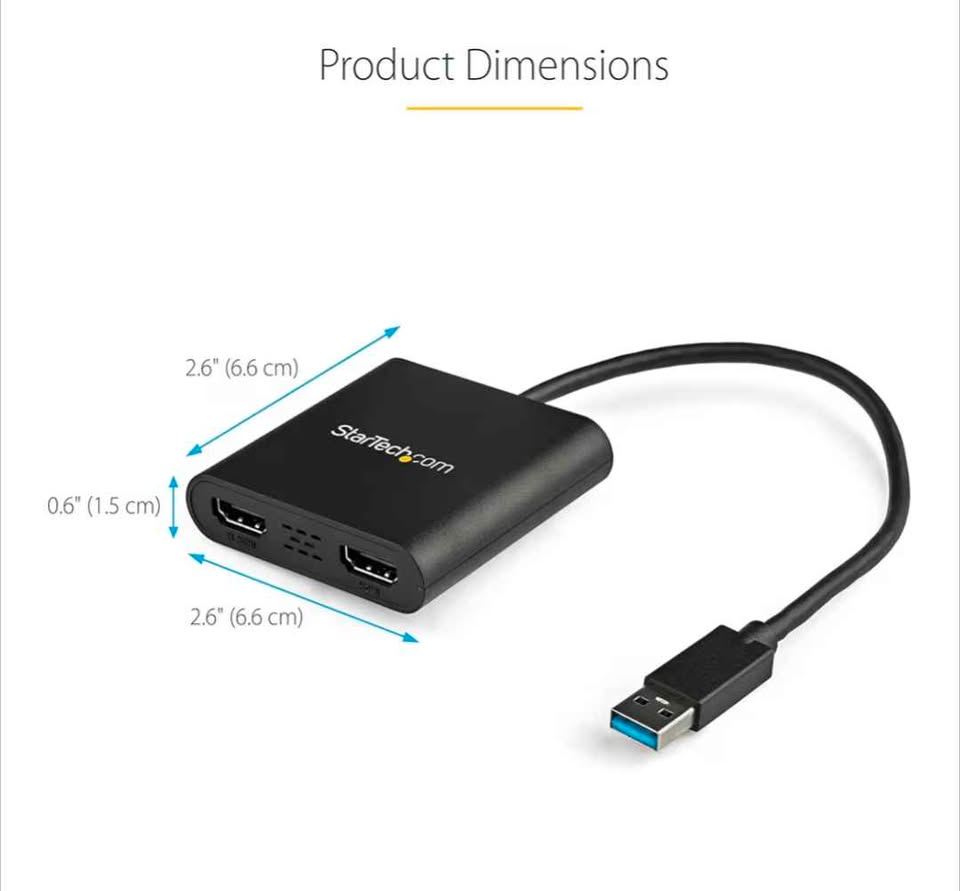 StarTech USB 3.0 to Dual HDMI Adapter 4K Dual Monitor Windows PC Laptop écran double DisplayLink