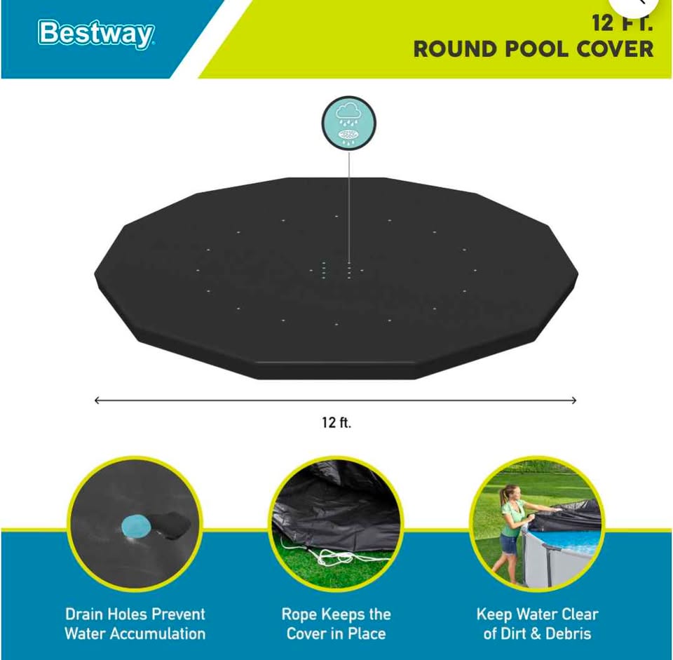 Bestway FlowClear Couvercle Piscine Ronde 12pi  Round Pool Cover 12ft Above Ground