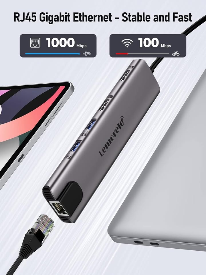 Lemorele Hub USB-C 11-en-1 Dual HDMI 4K, 100W PD, Ethernet, USB 3.0  USB-C Docking Station