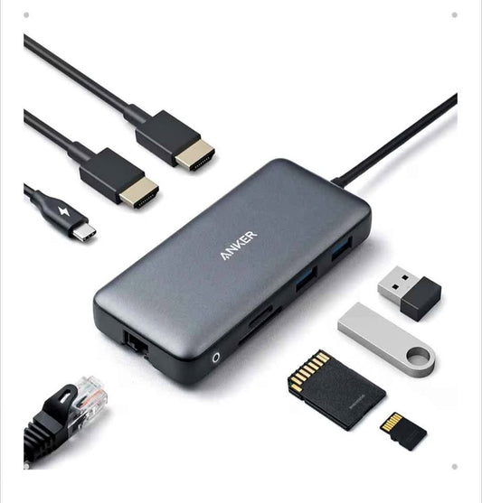 Anker USB-C Hub 8-in-1 Dual HDMI 4K Dock Station PD Ethernet SD Card Reader