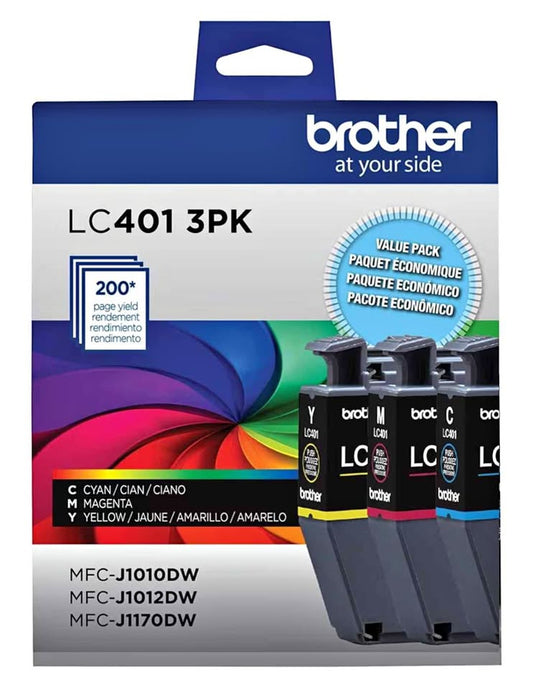 Cartouches Brother originales LC401 CMY scellées 3-pack qualité OEM ink genuine Cartridges
