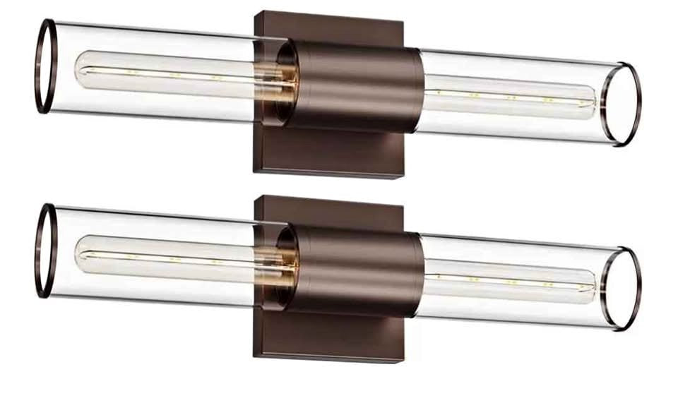 Éclairage mural Vanité Farmhouse Verre Bronze E26 – 2pc  Glass Vanity Wall Sconces Lights 2pk