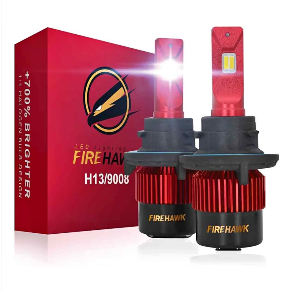 Firehawk H13 9008 LED Headlight Bulbs 6000K 50000LM Dual Beam 62W Pack 2 Ampoules DEL