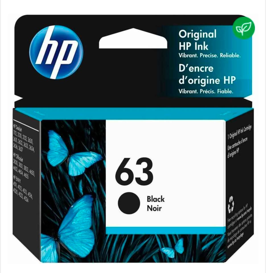 HP 63 Noir/Black Ink Cartridge Originale | DeskJet ENVY OfficeJet | Scellée/Sealed Authentic