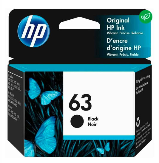 HP 63 Noir/Black Ink Cartridge Originale | DeskJet ENVY OfficeJet | Scellée/Sealed Authentic
