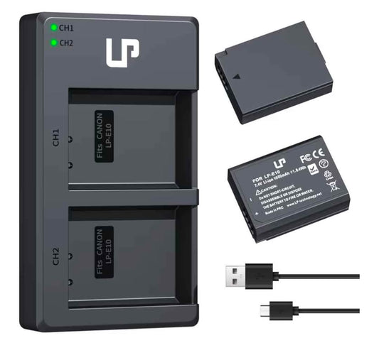 Kit batterie + chargeur double LP-E10 pour Canon EOS Rebel T7 T6 T5 T3 T100 / Dual battery charger
