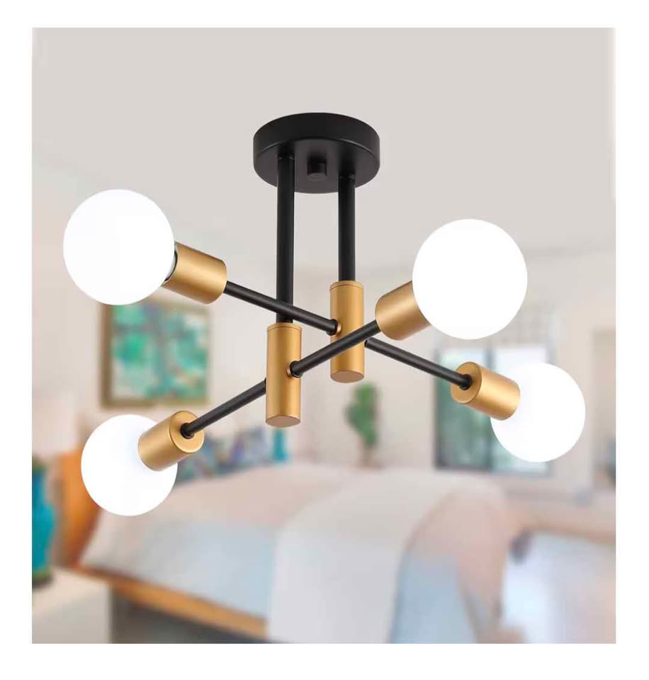 Plafonnier Sputnik 4 Lumières E26 Or Noir  4-Light Sputnik Ceiling Light Gold Black Fixture