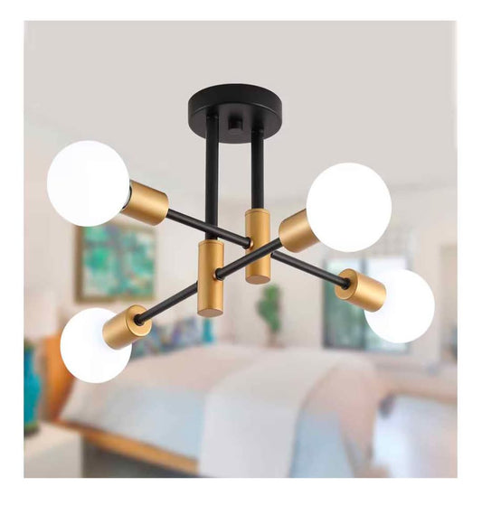 Plafonnier Sputnik 4 Lumières E26 Or Noir  4-Light Sputnik Ceiling Light Gold Black Fixture