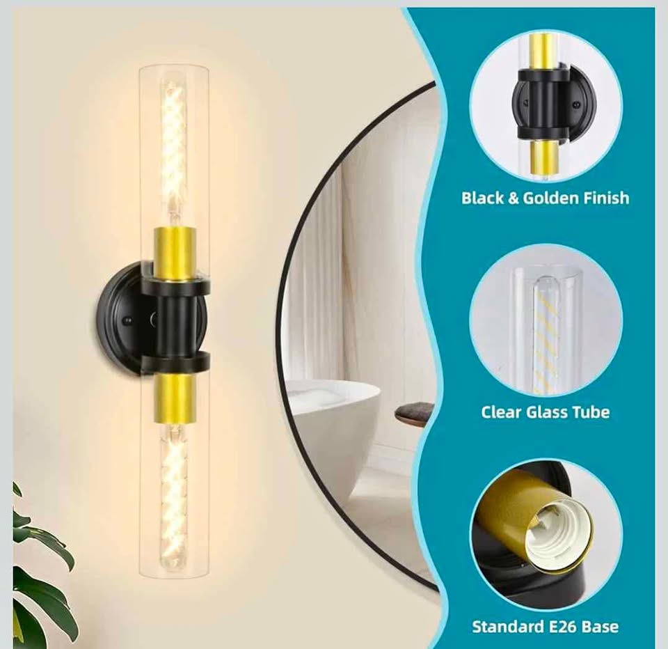 💡 SILAMPDI Gold Wall Light – Modern Vintage Design, 2-Bulb E26, Brand New Open Box 💡