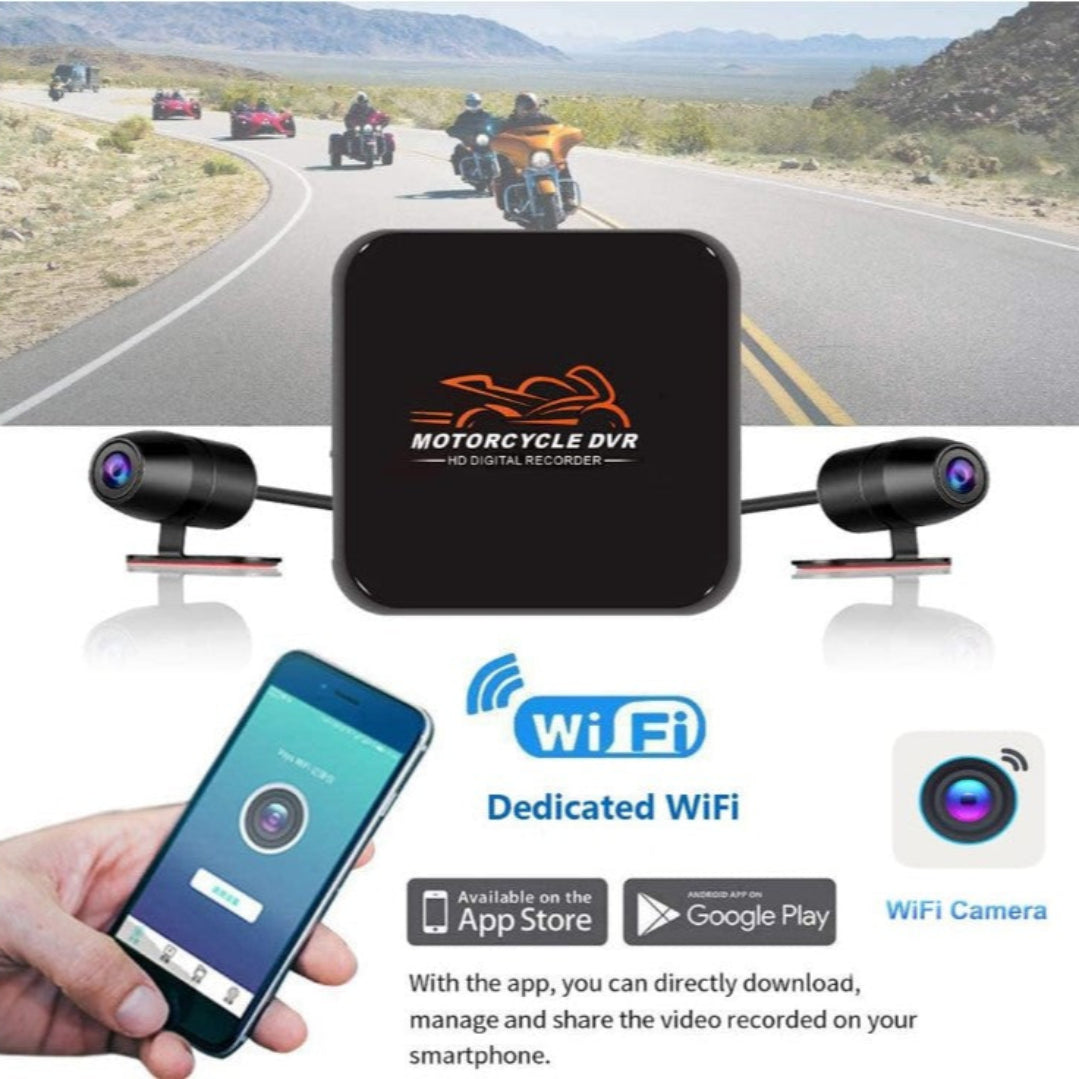 WiFi Motorcycle Dash Cam 1080P – Front & Rear Dual Camera, Night Vision, G-Sensor, Loop Recording